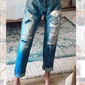 Patched mom boyfriend jeans